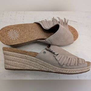 Ugg Suede Fringe Espadrille Wedge Sandals Blush Tan Size 9